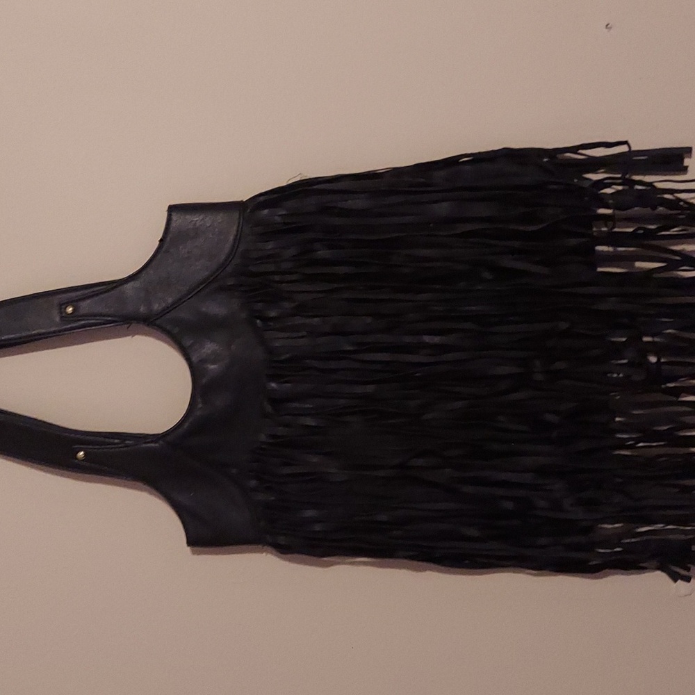 Black fringe boutique style bag, approx. 11 1/2 X 23 1/2
